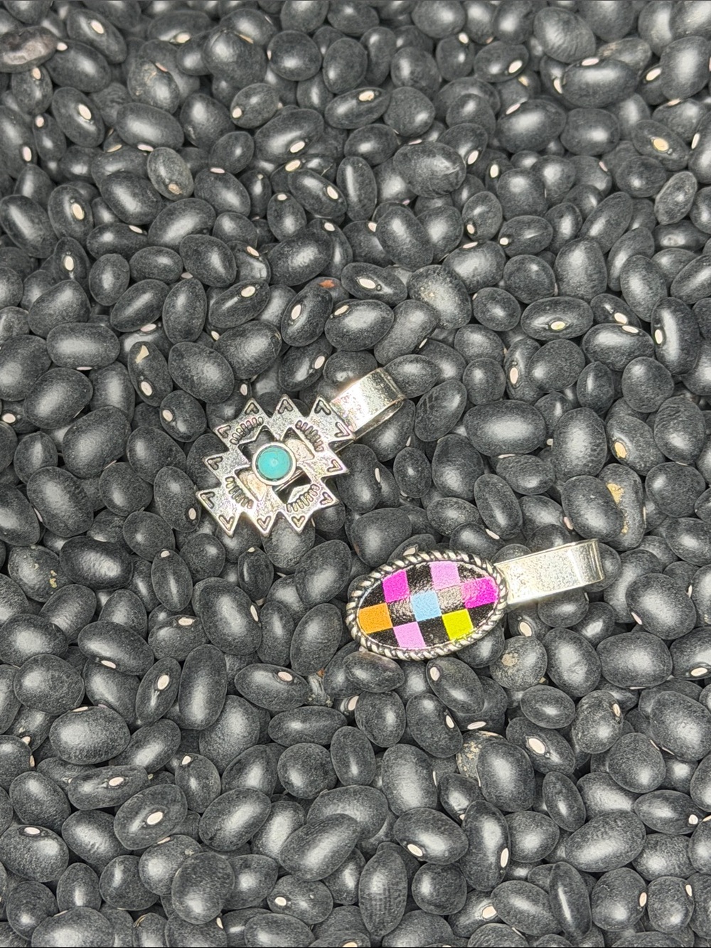 Hat clips Silver Multicolor Inlay Oval Pendant and Turquoise Cross Charm